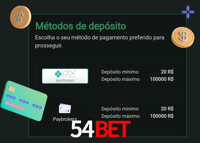 O cassino 54Bet oferece uma grande variedade de métodos de pagamento